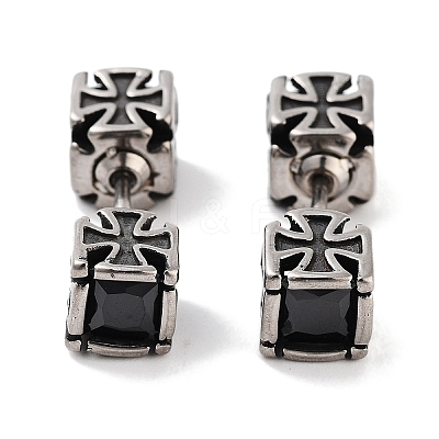 Cube 316 Surgical Stainless Steel Pave Black Cubic Zirconia Ear False Plugs for Women Men EJEW-Z050-38AS-1