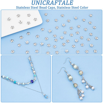 5-Petal Flower Smooth Surface 304 Stainless Steel Bead Caps STAS-UN0042-48-1