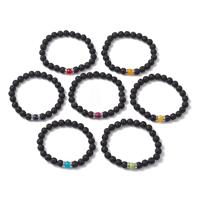 7Pcs Chakra Gemstone Stretch Bracelets Sets BJEW-JB11023-1