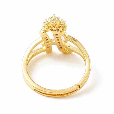 Clear Cubic Zirconia Initial Letter with Crown Adjustable Ring RJEW-M139-17H-1