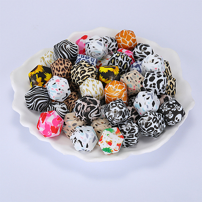 Colorful Pattern Printed Silicone Beads SI-JX0022A-17-1