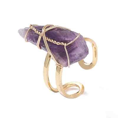 Roungh Raw Natural Gemstone Wire Wrapped Open Cuff Rings for Girl Women RJEW-JR00429-1
