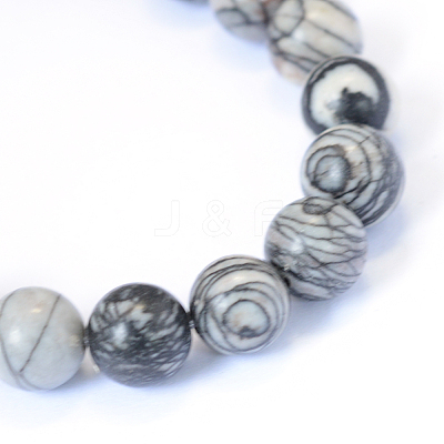 Natural Black Silk Stone/Netstone Round Bead Strands X-G-E334-6mm-05-1