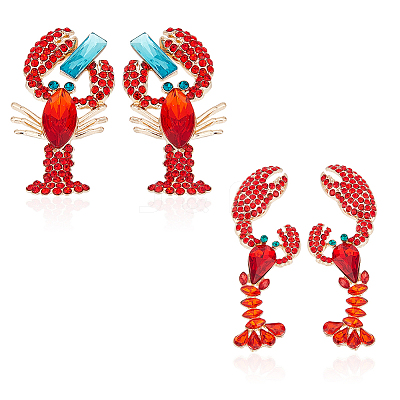 2 Pairs 2 Style Rhinestone Lobster Stud Earrings EJEW-AN0002-67-1
