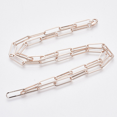 Brass Flat Oval Paperclip Chain Necklace Making MAK-S072-07B-RG-1