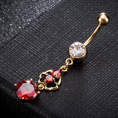 Brass Cubic Zirconia Navel Ring AJEW-EE0004-30C-1