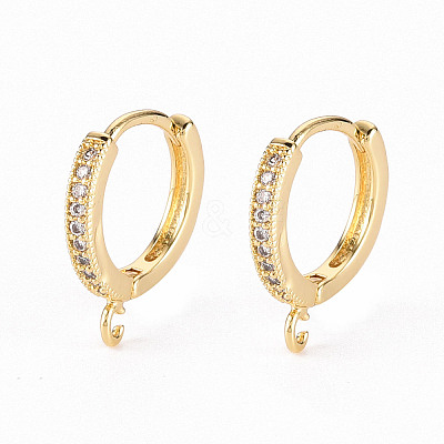 Brass Micro Pave Clear Cubic Zirconia Hoop Earring Findings X-ZIRC-S068-009A-NF-1