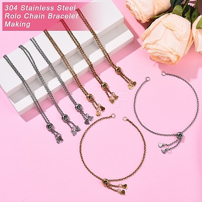 10Pcs 304 Stainless Steel Rolo Chain Bracelet Making AJEW-YW00004-01-1
