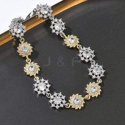 Brass Micro Pave Clear Cubic Zirconia Link Chain Bracelets for Women BJEW-C156-06B-GP-1