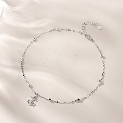 Anchor Brass Micro Pave Clear Cubic Zirconia Charm Anklets for Women FS-WGF32C0-01-1