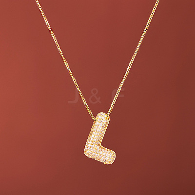 Brass Micro Pave Clear Cubic Zirconia Initial Pendant Necklaces for Women FS-WGDC51D-12-1