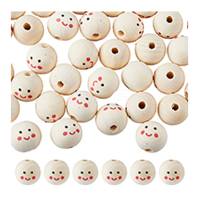 40Pcs Printed Wood European Beads WOOD-DC0001-11-1