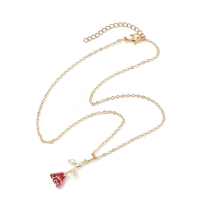 Valentine's Day Alloy Dark Red Enamel Rose Flower Pendant Necklaces X1-NJEW-TA00183-1