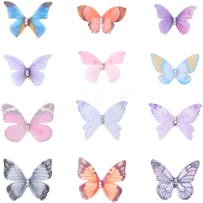 60Pcs 12 Styles 3D Gauze Butterfly Ornament Accessories FIND-SP0020-64A-1