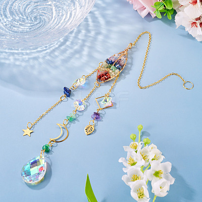 1Pc Wire Wrapped Alloy & Natural Mixed Stone Tree of Life Hanging Suncatchers HJEW-TA0001-46B-1