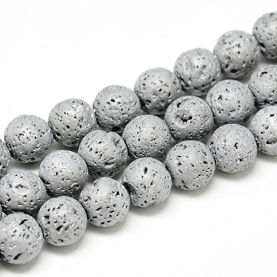 Electroplated Natural Lava Rock Beads Strands X-G-T058-03I-4MM-1