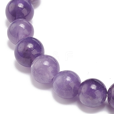 Natural Amethyst Round Beaded Stretch Bracelet with Heart Charm BJEW-JB09019-02-1