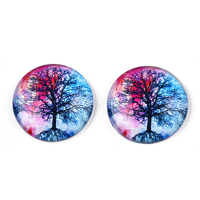 Half Round/Dome Tree Pattern Glass Flatback Cabochons for DIY Projects GGLA-Q037-25mm-M28-01-1