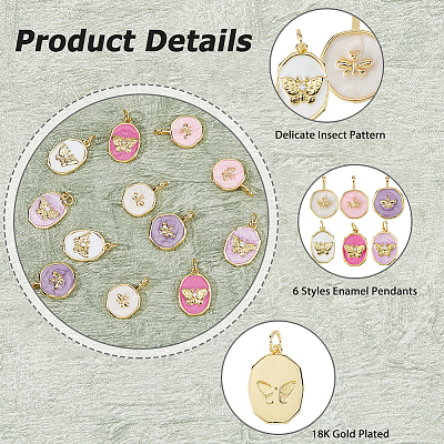 12Pcs 6 Styles Brass Micro Pave Clear Cubic Zirconia Pendants KK-HS0015-79-1