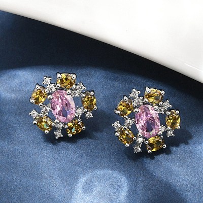 Flower Brass Micro Pave Cubic Zirconia Stud Earrings EJEW-M082-20P-1