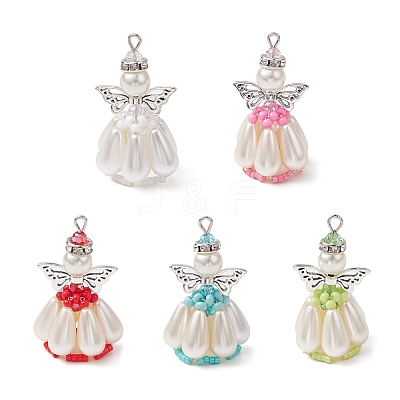 Pearlized Glass Pearl Beads Pendants PALLOY-MZ00487-1