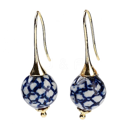 Round Porcelain Dangle Earrings EJEW-G398-09-1