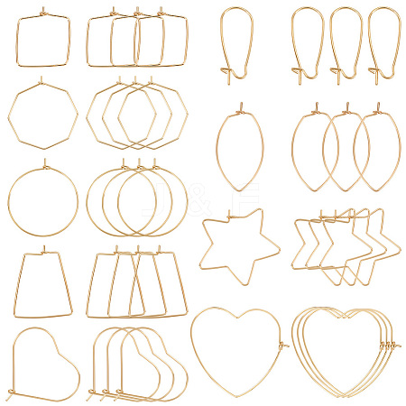 36pcs 9 style Brass Hoop Earring Findings KK-PH0005-99-1