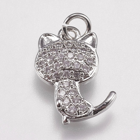 Brass Micro Pave Cubic Zirconia Kitten Charms ZIRC-E147-42P-1