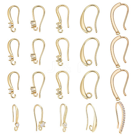 20Pcs 5 Styles Brass Cubic Zirconia Earring Hooks KK-ME0002-56-1
