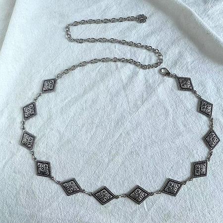 Tibetan Style Zinc Alloy & Iron Rhombus Link Chain Waist Belly Chains WGB4B33-08-1