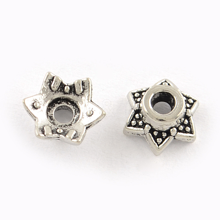 6-Petal Tibetan Style Alloy Bead Caps TIBEP-R304-117AS-LF-1