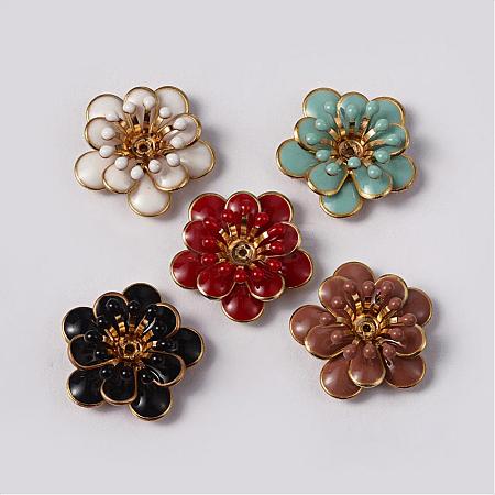 Flower Brass Enamel Cabochon Settings KK-K114-DM-G-1