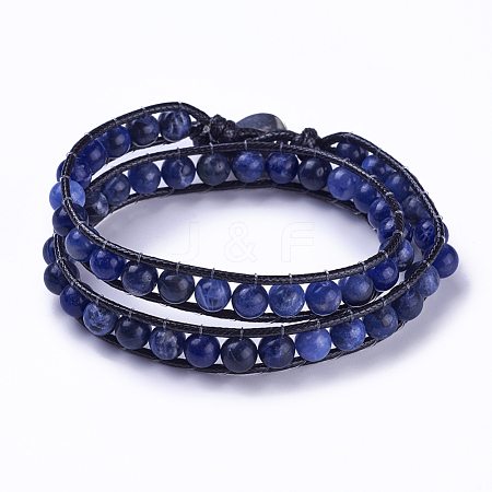 Natural Sodalite Round Bead Wrap Bracelets BJEW-JB04248-1