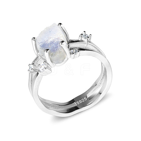 Triangle 925 Sterling Silver with Natural Moonstone Finger Rings FS-WGDF753-02-1