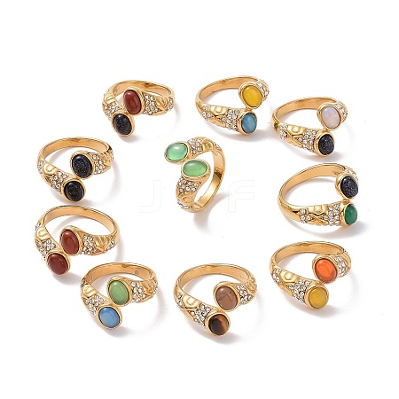 Gemstone Oval Open Cuff Ring with Crystal Rhinestone STAS-E168-10C-G-1