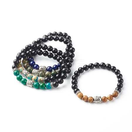 Natural & Synthetic Mixed Stone Stretch Bracelets BJEW-JB06639-1