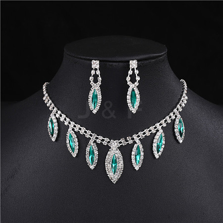 Horse Eye Rhinestone Pendant Necklaces & Stud Dangle Earrings Sets for Women WG365F8-04-1