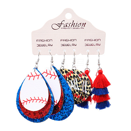 3 Pairs Alloy Imitation Leather Tennis Dangle Earrings FS-WG65883-01-1
