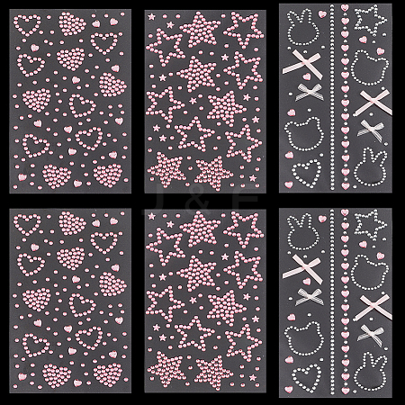 6 Sheets 3 Styles Acrylic Rhinestone Face Body Stickers AJEW-SP0002-68B-1