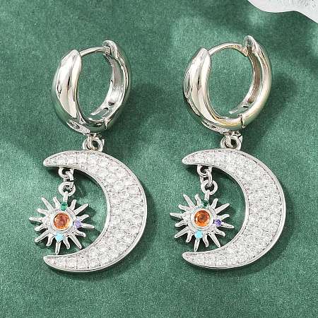 Brass Micro Pave Cubic Zirconia Hoop Dangle Earrings KK-CBA8324-05A-P-1