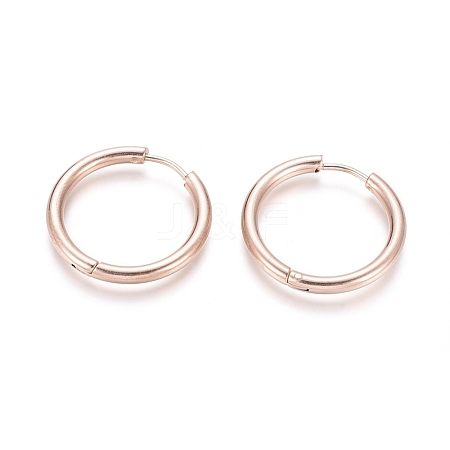 Ion Plating(IP) 304 Stainless Steel Huggie Hoop Earrings EJEW-F111B-23mm-RG-1