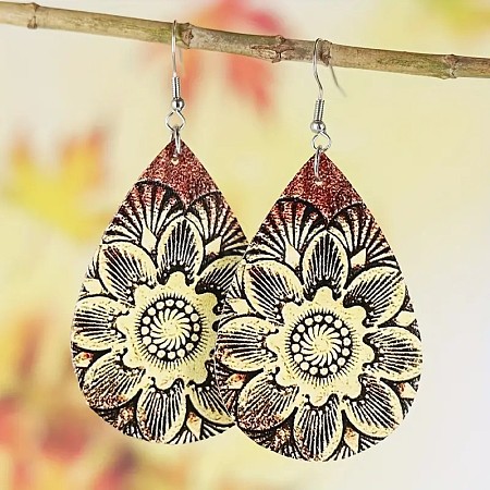 Iron & Imitation Leather Dangle Earrings WGA6ACA-04-1