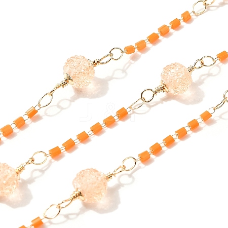 Brass Hexagonal Column Glass Seaded Beaded & Resin Round Beaded Link Chains CHC-G026-01B-1
