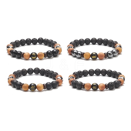 4Pcs 4 Style Natural & Synthetic Mixed Gemstone & Coconut Round Beaded Stretch Bracelets Set BJEW-JB09155-1