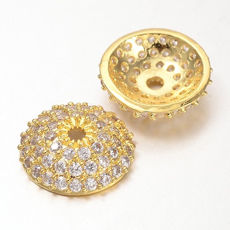 Apetalous Half Round/Dome Brass Micro Pave Cubic Zirconia Bead Caps X1-ZIRC-D063-G-1