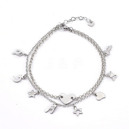 304 Stainless Steel Multi-strand Charm Anklets AJEW-AN00402-1