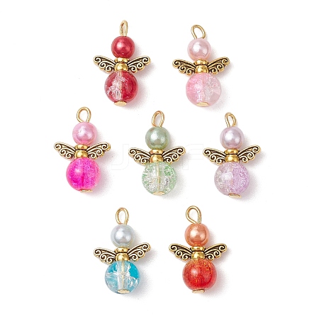 7Pcs 7 Colors Crackle Glass Pendants PALLOY-JF03348-02-1