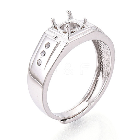 Rhodium Plated 925 Sterling Silver Micro Pave Cubic Zirconia Engagement Solitaire Adjustable Ring Settings STER-T008-14P-1