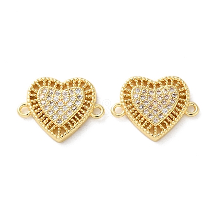 Rack Plating Brass Cubic Zirconia Heart Connector Charms KK-C084-08F-G-1