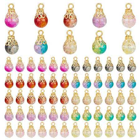 100Pcs 10 Color Spray Painted Crackle Glass Pendant PALLOY-AB00225-1